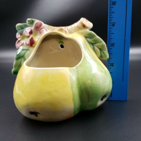 Wall Pocket Planter Pear Fruit Vtg Japan Glazed Painted Ceramic Art Pottery Vase - Picture 5 of 15